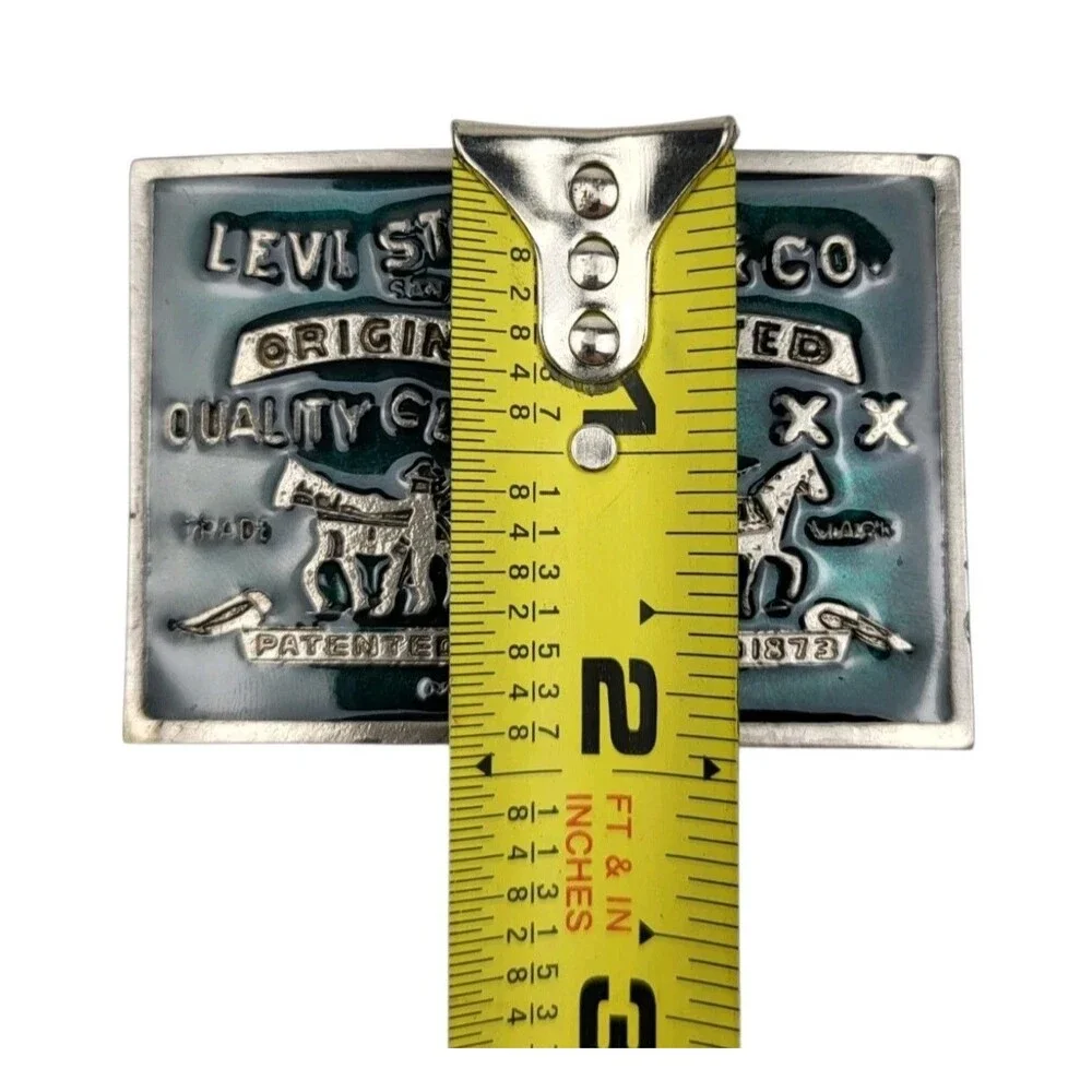 Levi Strauss Jeans Two Horse Western Green Enamel Metal Belt Buckle Vintage Rare